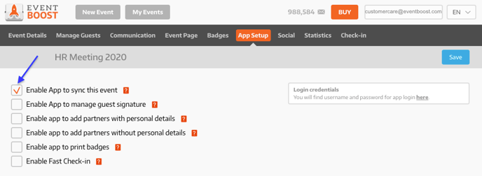 Enable App to synch the Event